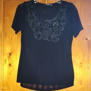 Elegant Black Lace Detail Women's Top